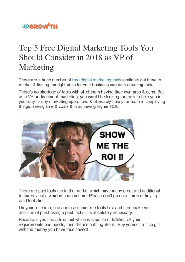 Top 5 Free Digital Marketing Tools You Should Consider in 2018 as VP of Marketing