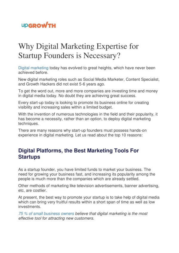 Why Digital Marketing Expertise for Startup Founders is Necessary?