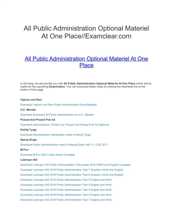 All Public Administration Optional Materiel At One Place//Examclear.com