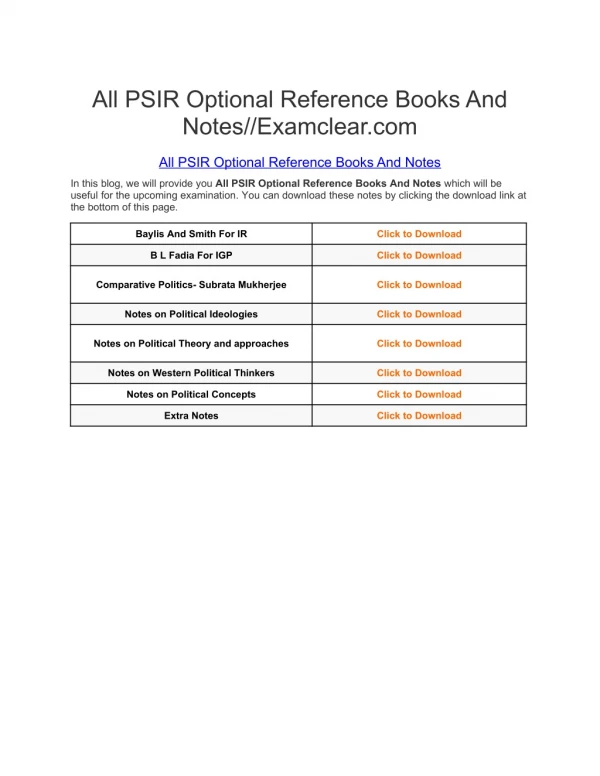 All PSIR Optional Reference Books And Notes//Examclear.com