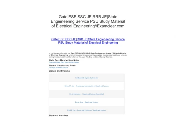 Gate|ESE|SSC JE|RRB JE|State Engieneering Service PSU Study Material of Electrical Engineering//Examclear.com