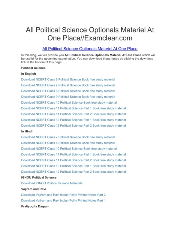 All Political Science Optionals Materiel At One Place//Examclear.com