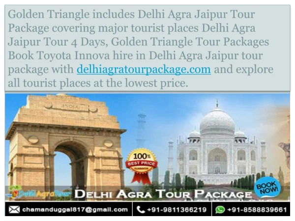 Toyota Innova Car Hire in Delhi Agra Jaipur Tour Package
