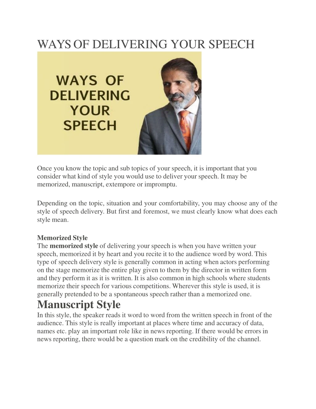 ways of delivering your speech
