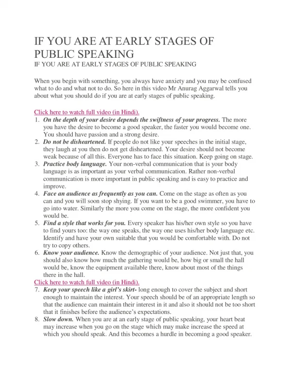 If you are at early stages of public speaking