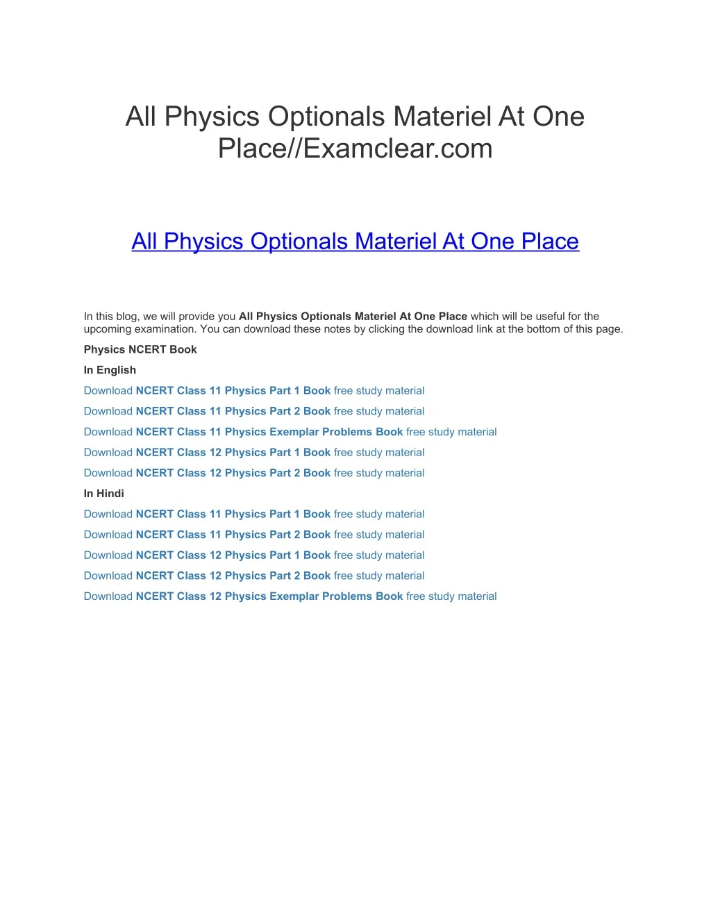 all physics optionals materiel at one place
