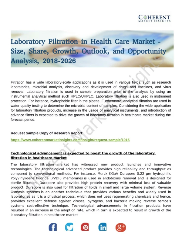 Laboratory Filtration in Health Care Market by types, applications, countries, companies and forecasts to 2026 covered i
