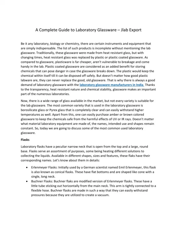 A Complete Guide to Laboratory Glassware – Jlab Export