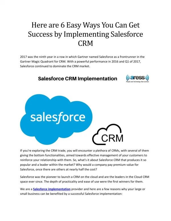 Here are 6 Easy Ways You Can Get Success by Implementing Salesforce CRM