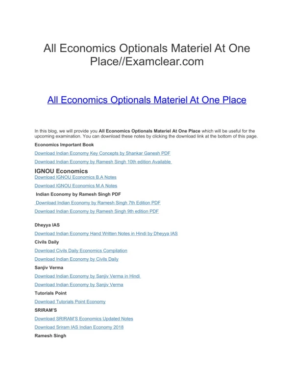 All Economics Optionals Materiel At One Place//Examclear.com