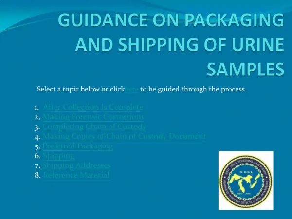 GUIDANCE ON PACKAGING AND SHIPPING OF URINE SAMPLES