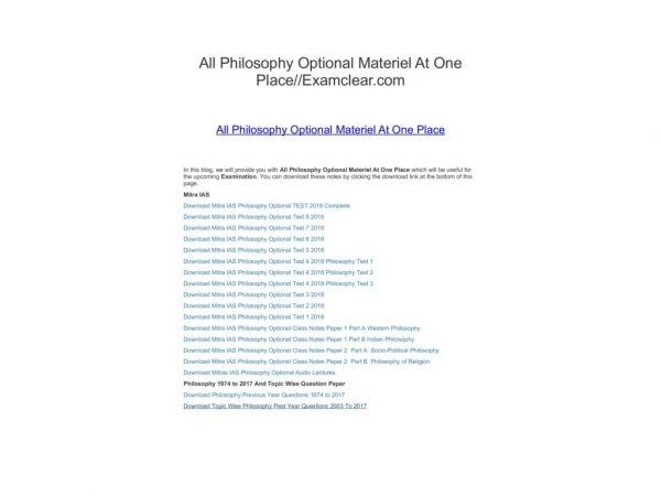 All Philosophy Optional Materiel At One Place//Examclear.com