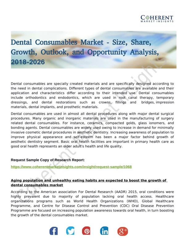 Dental Consumables Market to Witness Robust Expansion Throughout the Forecast Period 2018-2026