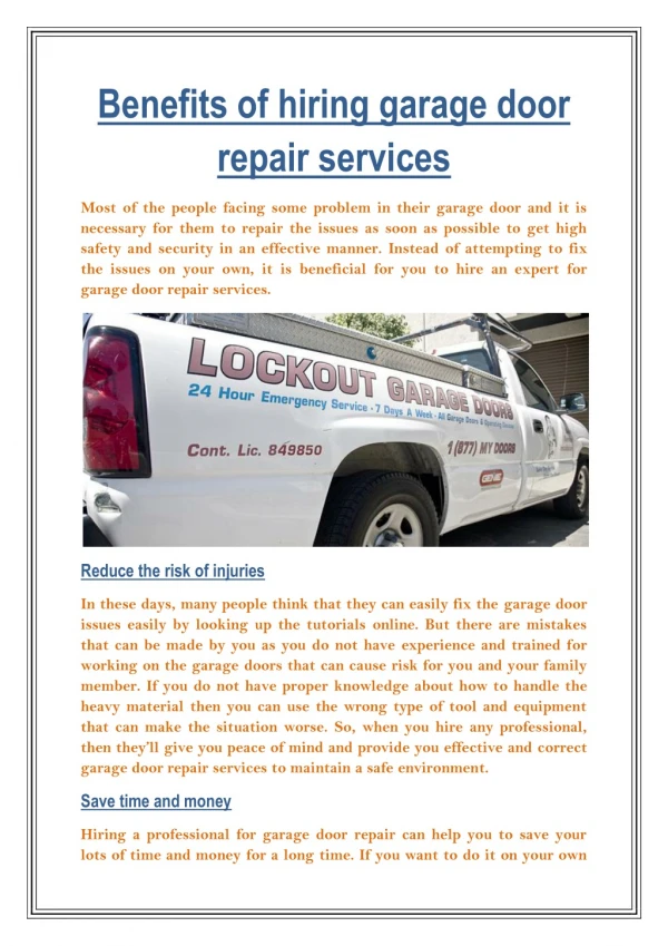 Benefits of hiring garage door repair services