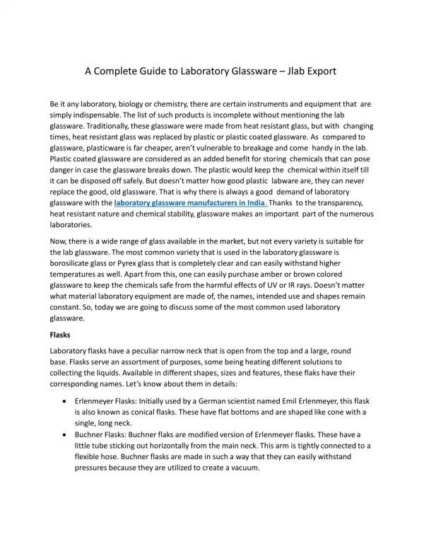 A Complete Guide to Laboratory Glassware – Jlab Export