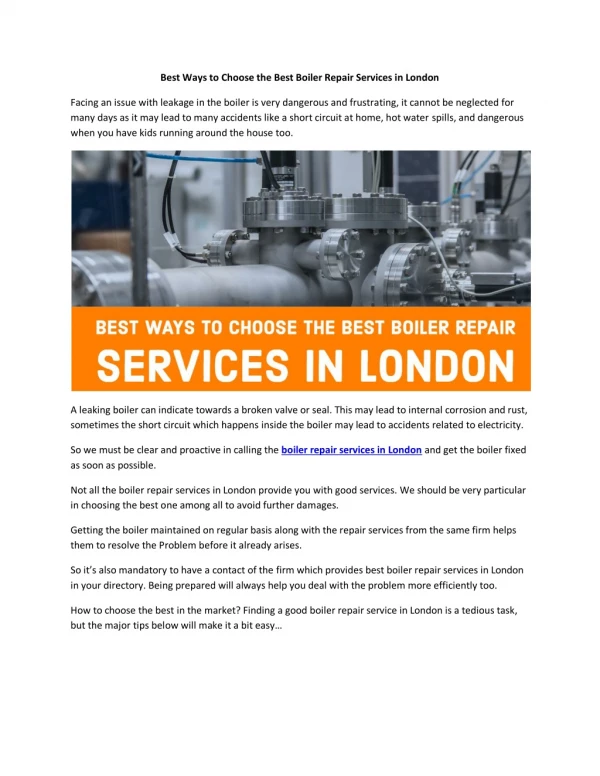 Best Ways to Choose the Best Boiler Repair Services in London