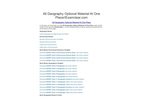 All Geography Optional Materiel At One Place//Examclear.com
