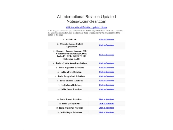 All International Relation Updated Notes//Examclear.com