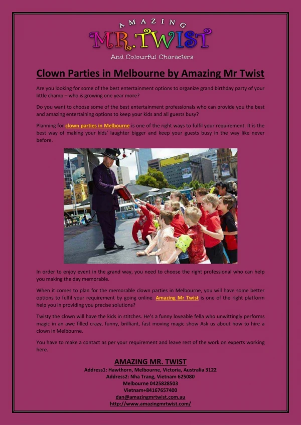 Clown Parties in Melbourne by Amazing Mr Twist