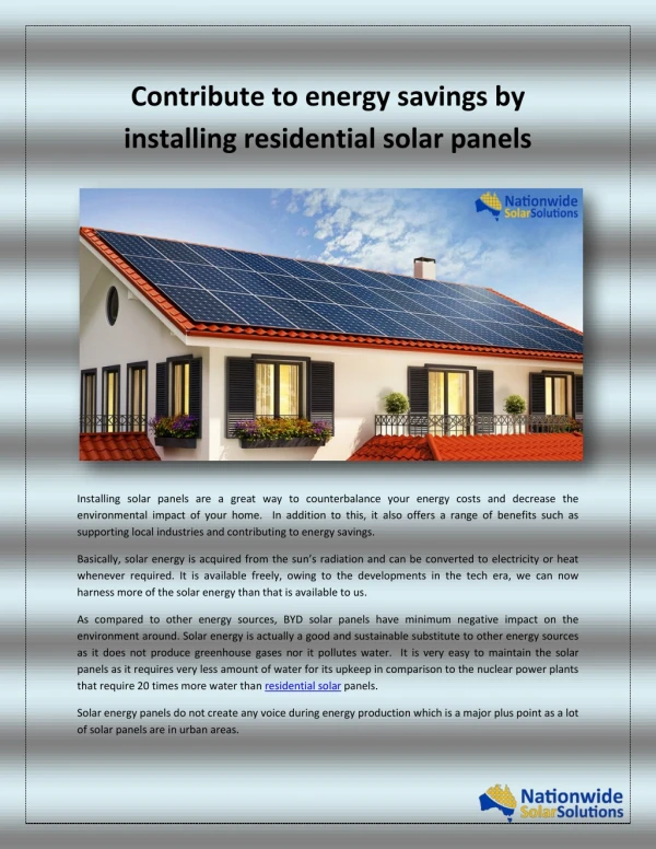 Contribute to energy savings by installing residential solar panels