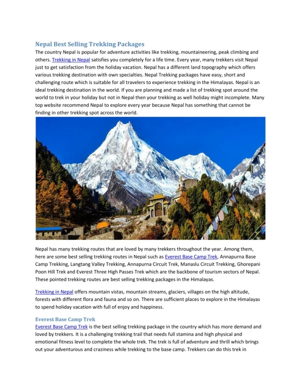 Nepal Best Selling Trekking Packages