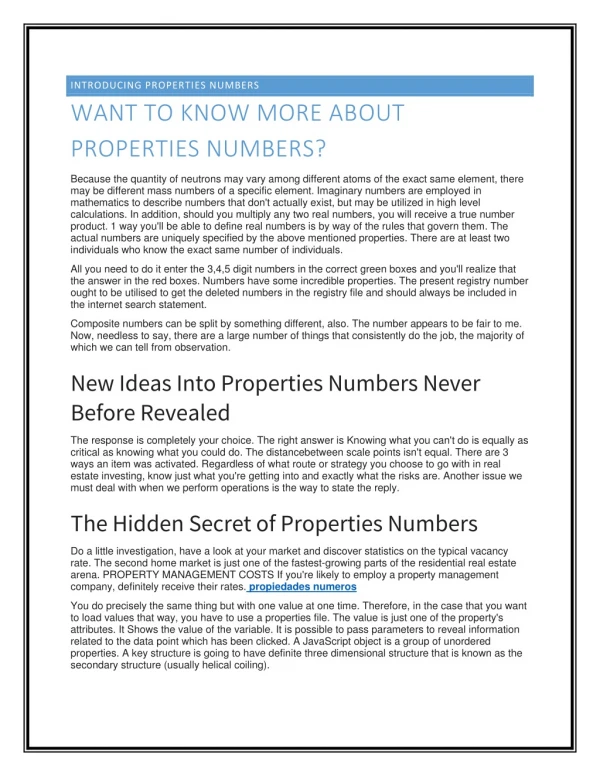introducing properties numbers want to know more