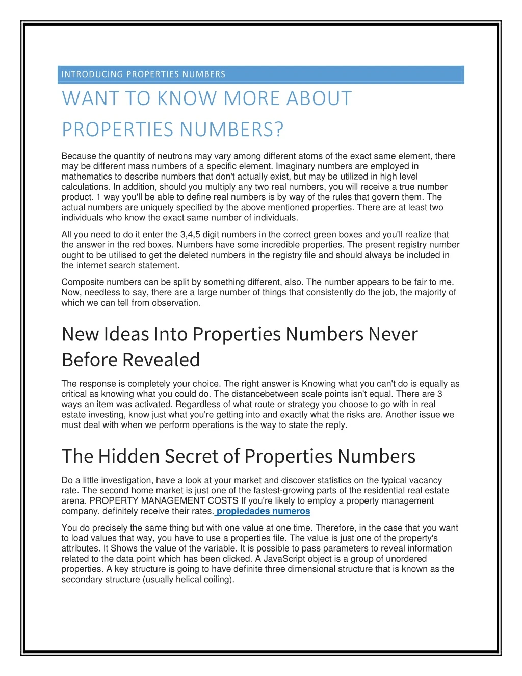 introducing properties numbers want to know more