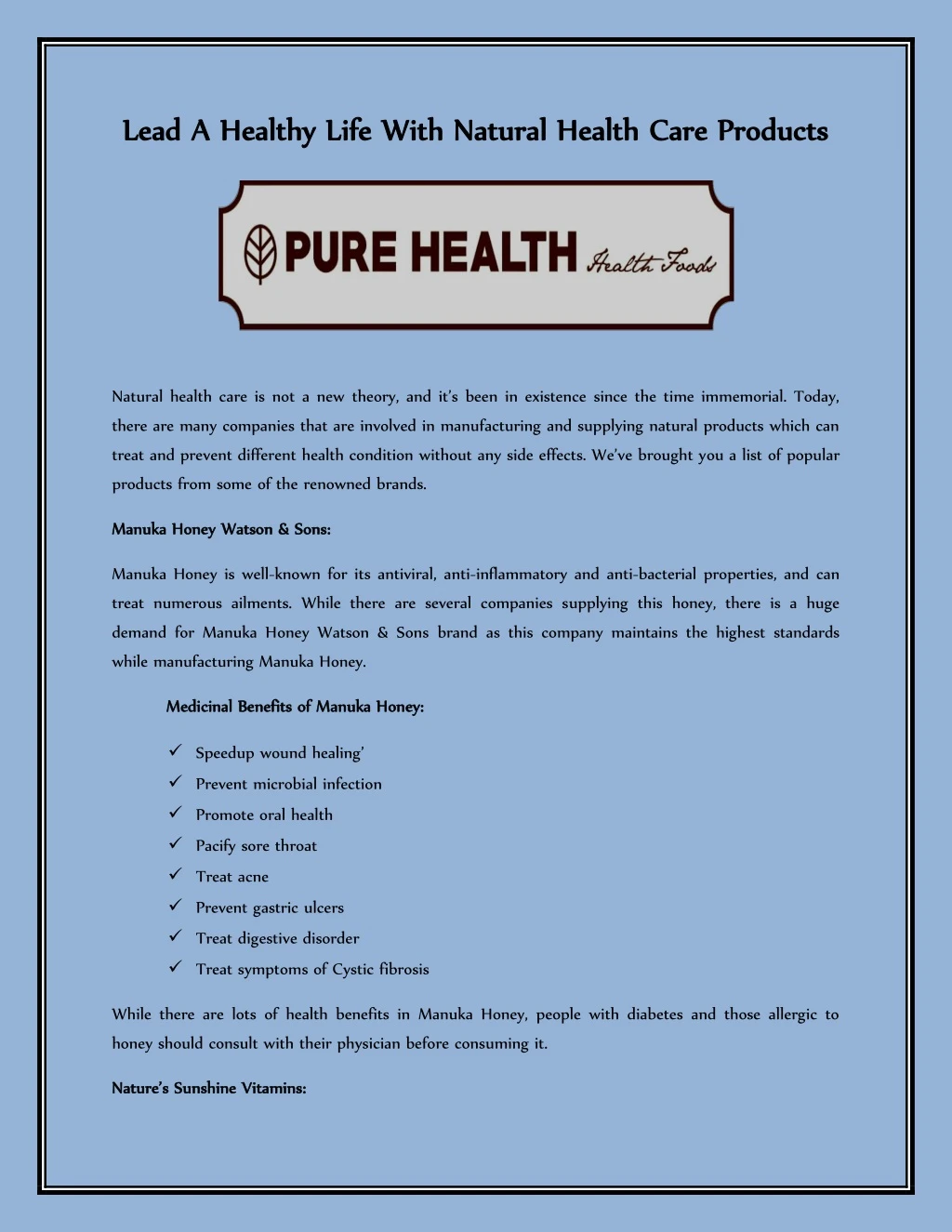 lead a healthy life with natural health care