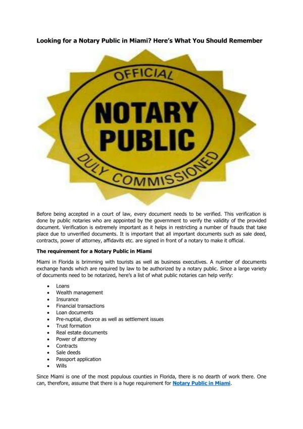 Looking for a Notary Public in Miami? Here’s What You Should Remember