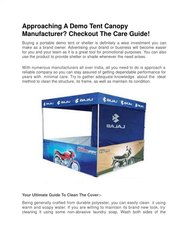 Approaching A Demo Tent Canopy Manufacturer? Checkout The Care Guide!