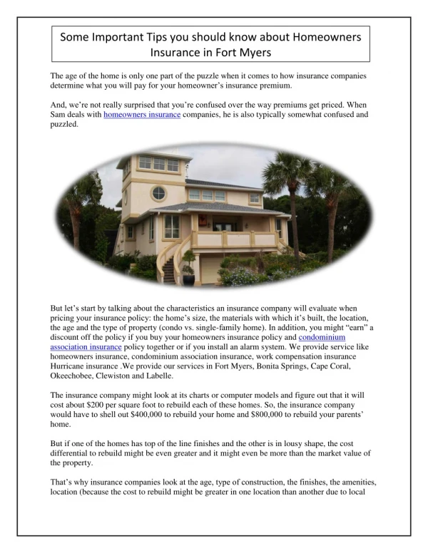 Some Important Tips you should know about Homeowners Insurance in Fort Myers