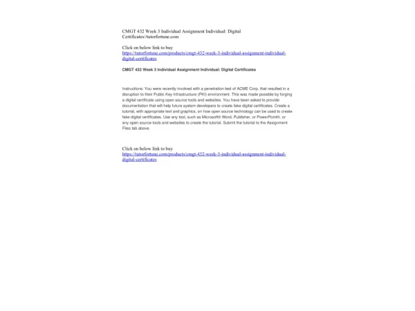CMGT 432 Week 3 Individual Assignment Individual: Digital Certificates//tutorfortune.com
