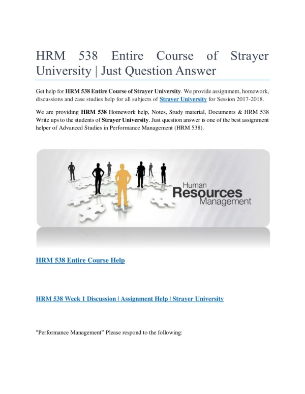 HRM 538 Entire Course of Strayer University | Just Question Answer