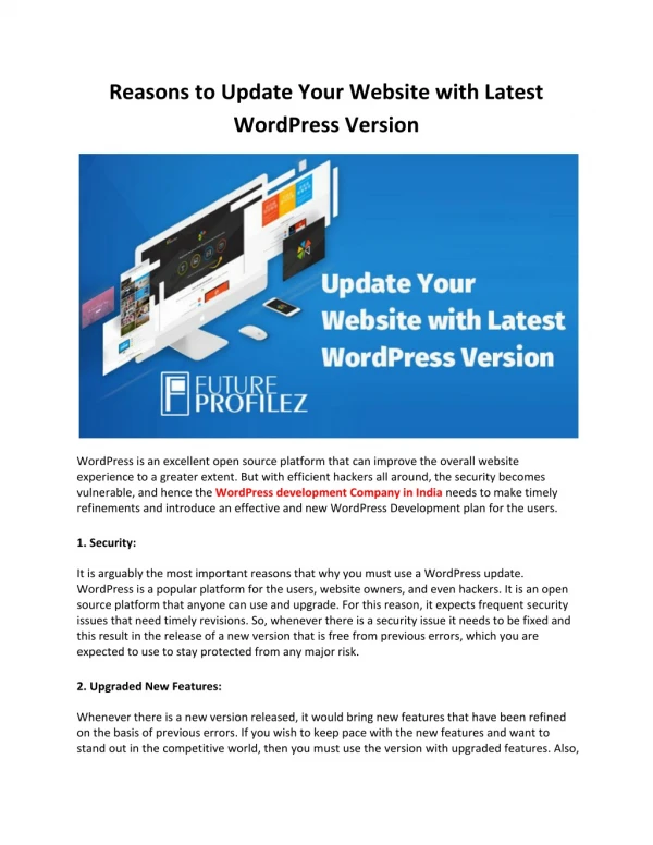 Reasons to Update Your Website with Latest WordPress Version