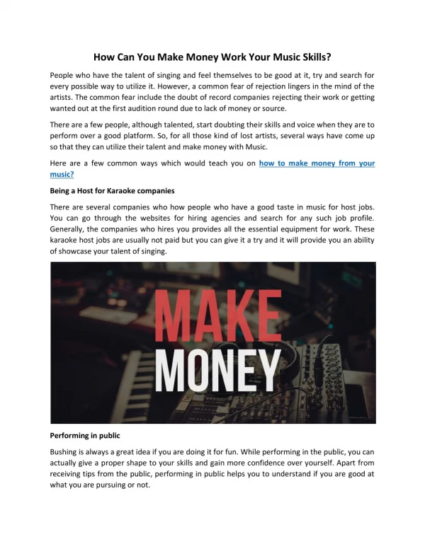 How Can You Make Money Work Your Music Skills?