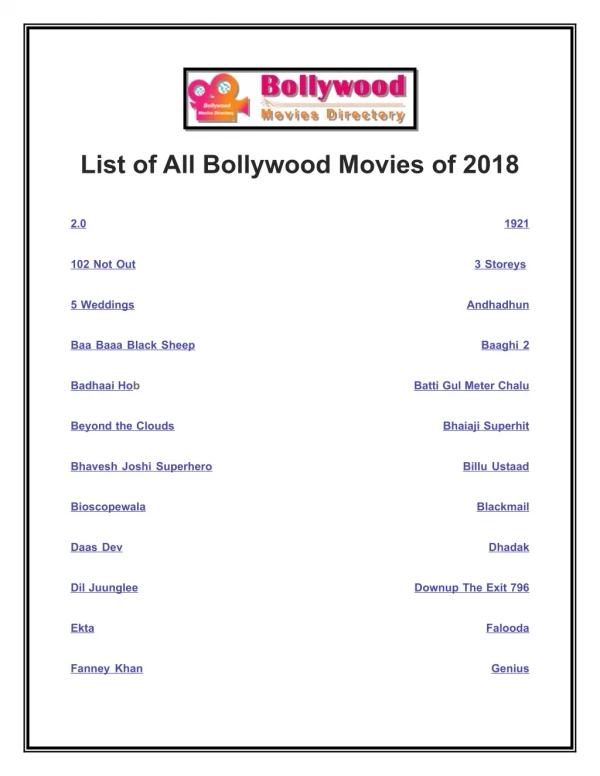 List Of All Bollywood Movie of 2018