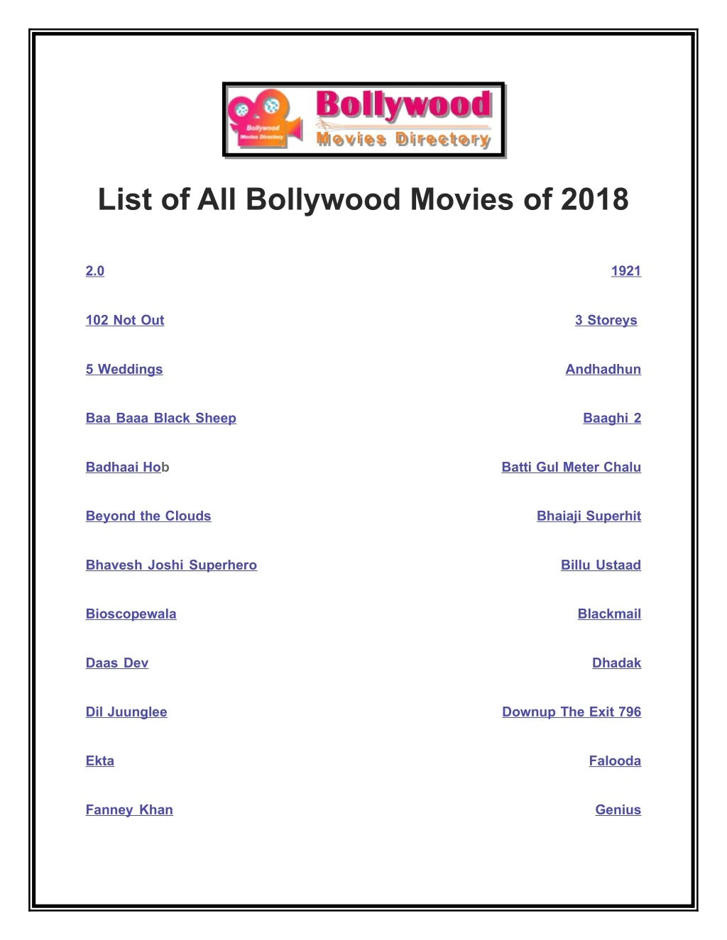 list of all bollywood movies of 2018