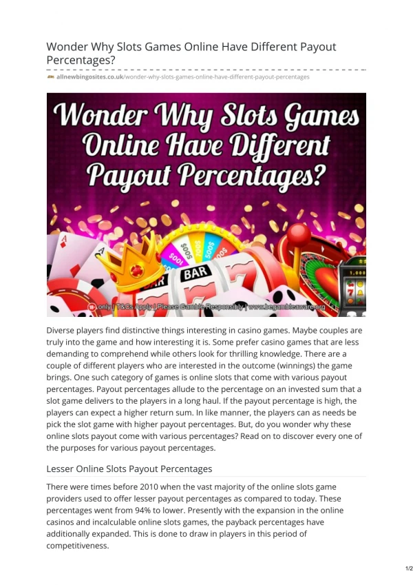Wonder Why Slots Games Online Have Different Payout Percentages?