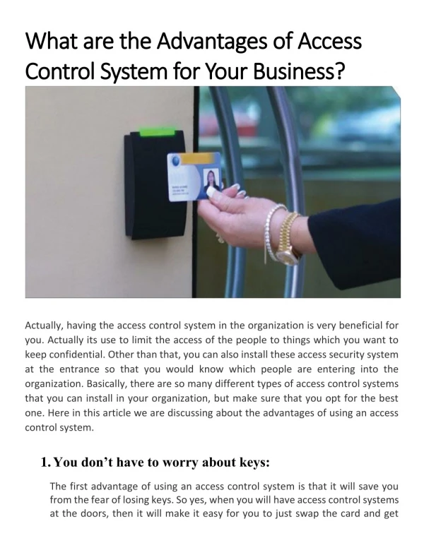 What are the Advantages of Access Control System for Your Business?