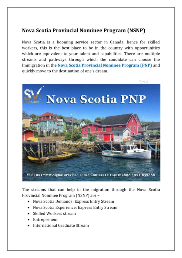 Nova Scotia Provincial Nominee Program(NSNP)