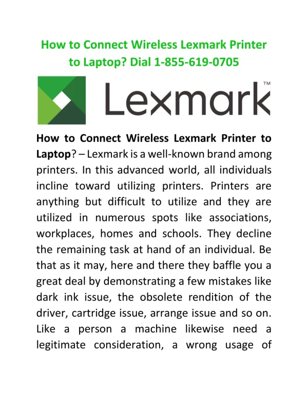 How to Connect Wireless Lexmark Printer to Laptop? Dial 1-877-235-8666