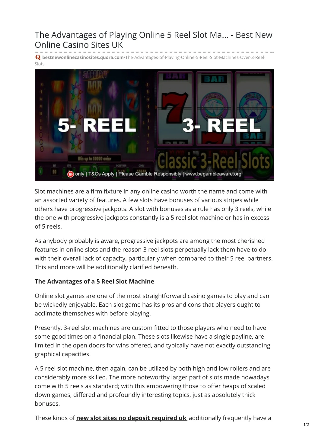 the advantages of playing online 5 reel slot