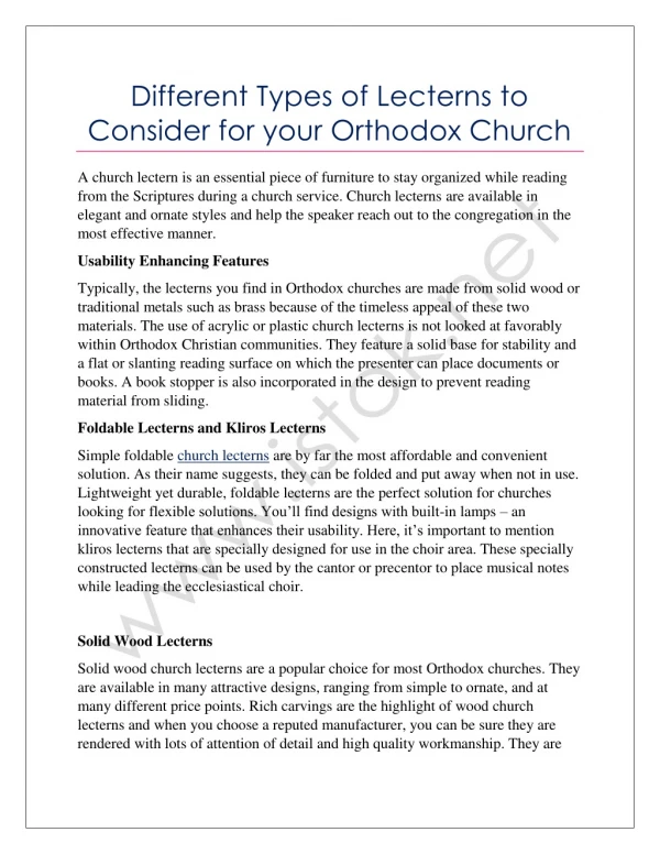 Different Types of Lecterns to Consider for your Orthodox Church