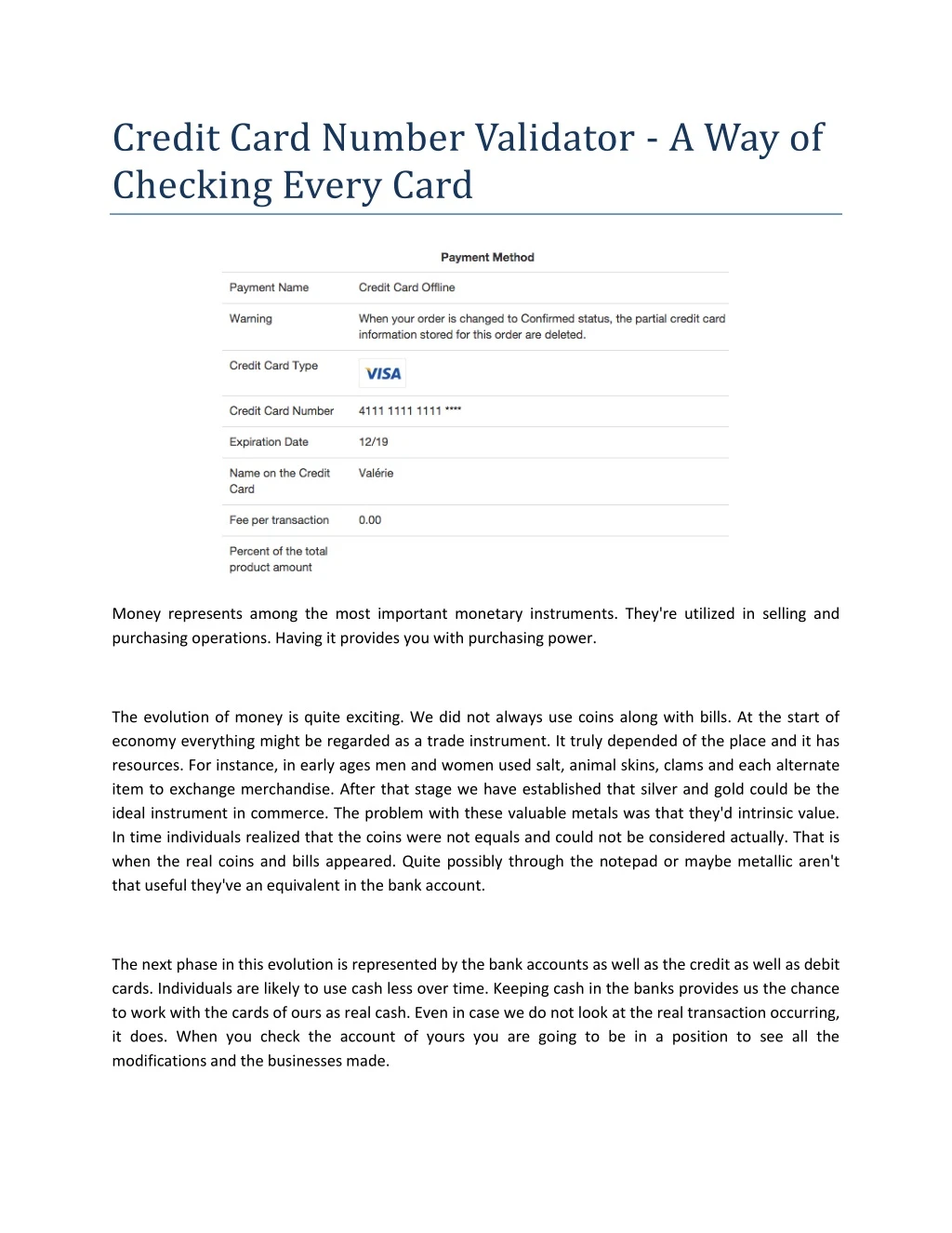 credit card number validator a way of checking