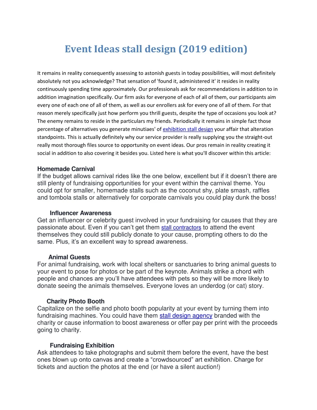 event ideas stall design 2019 edition