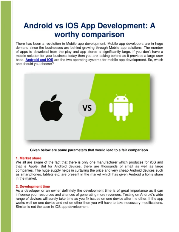 Android vs iOS App Development: A worthy comparison