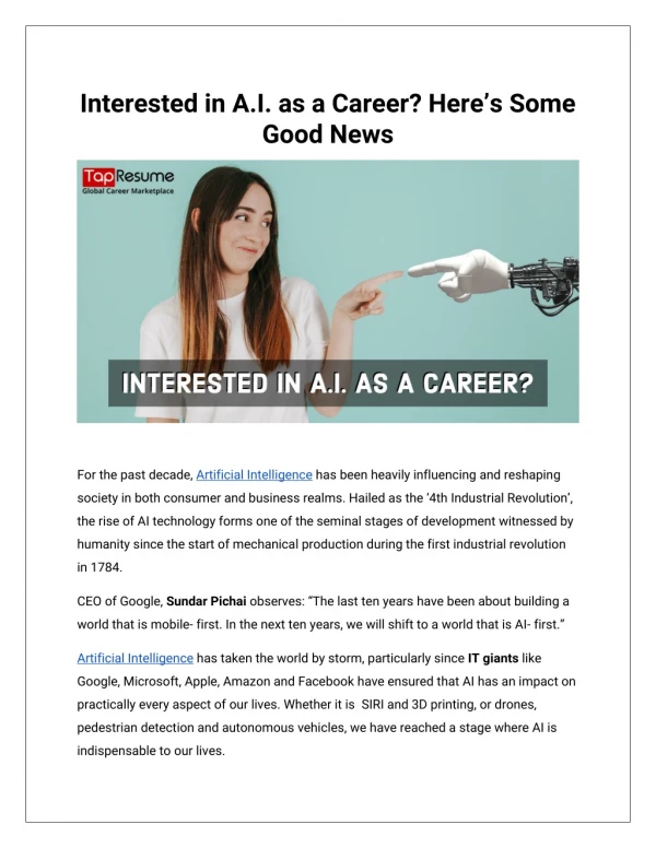 Interested in A.I. as a Career? Here’s Some Good News
