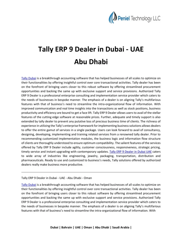 Tally Erp 9 Dealer in Dubai,UAE,Abu Dhabi - Tallydubai.com
