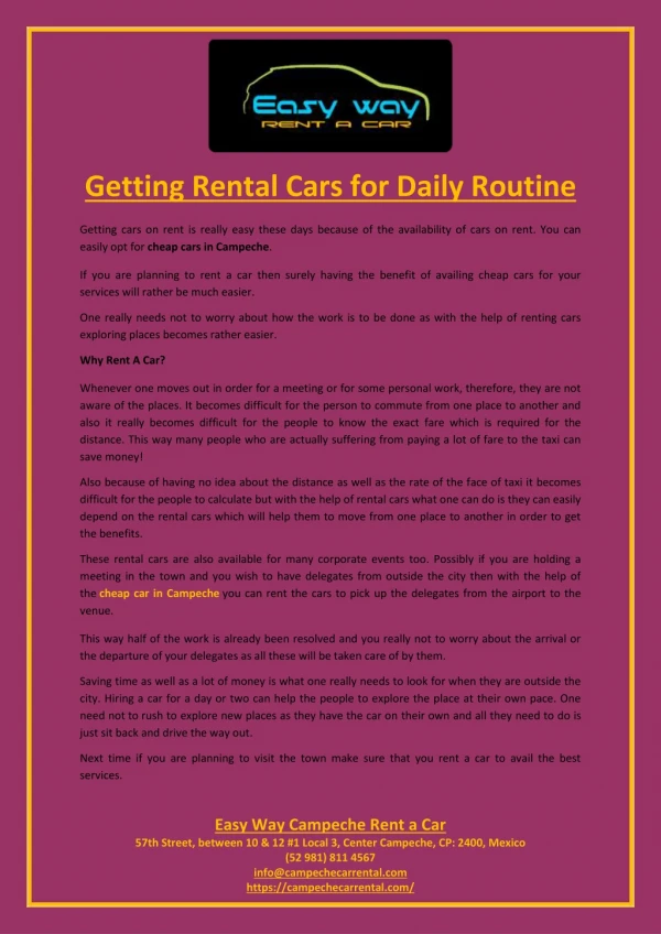 Getting Rental Cars for Daily Routine