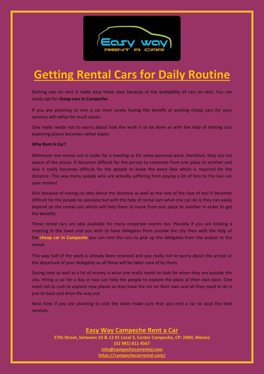 getting rental cars for daily routine